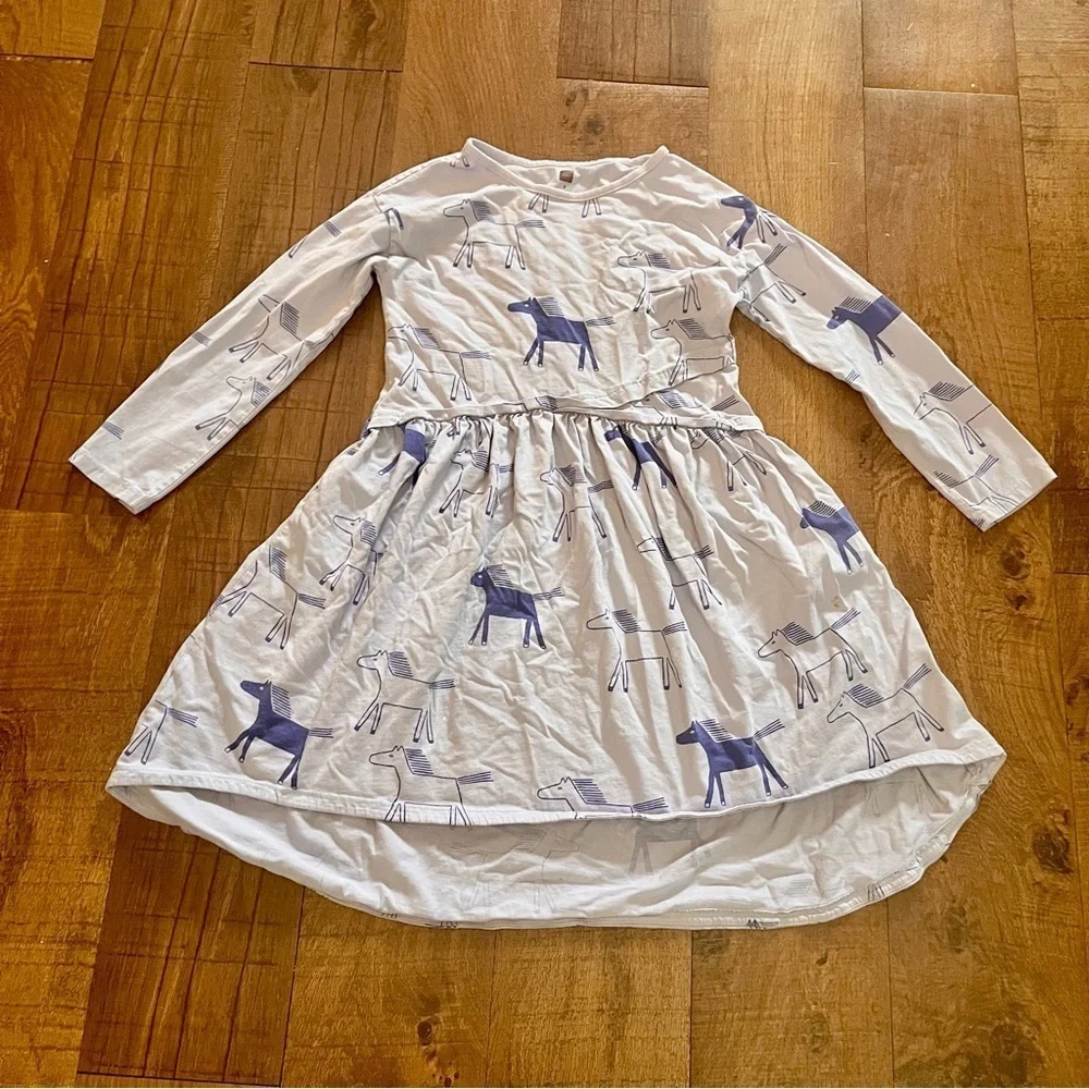 Tea collection purple lavender horse dress girls Sz 8 100% cotton LS